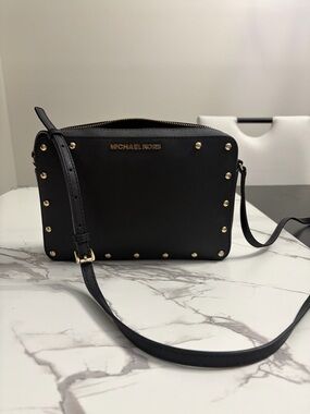 Michael Kors Black Crossbody with Gold Stud Accents